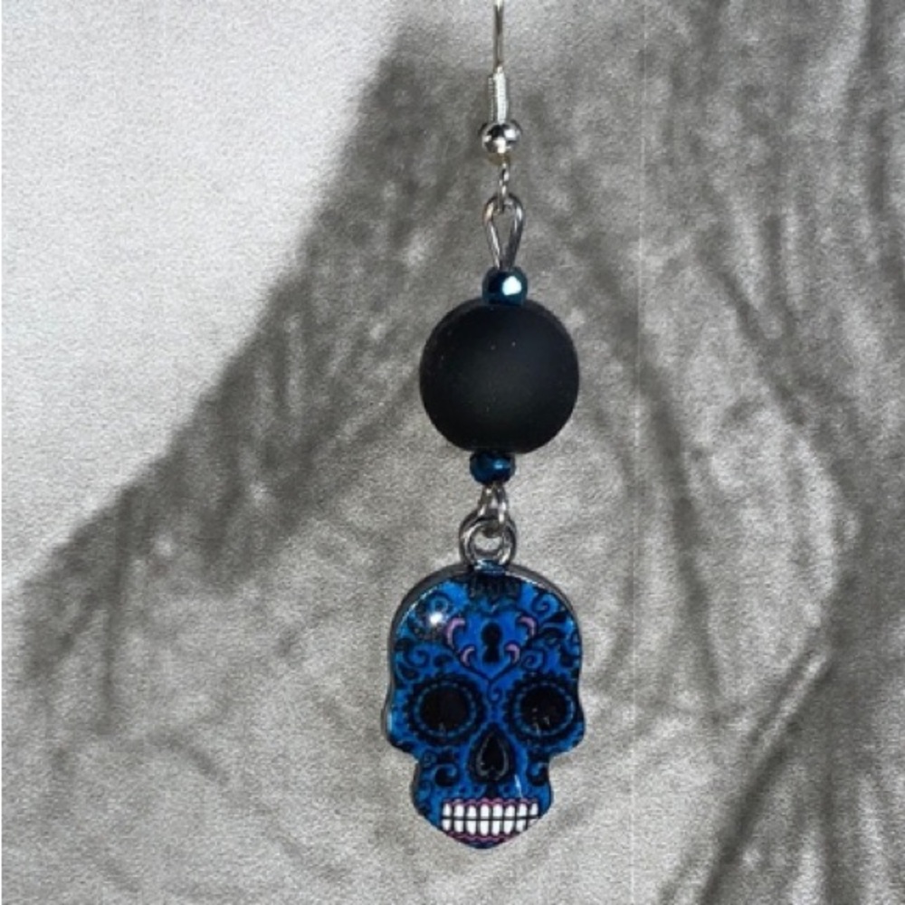 Sugar Skull Pendant Drop Dangle Earrings Halloween Themed for pierced ears